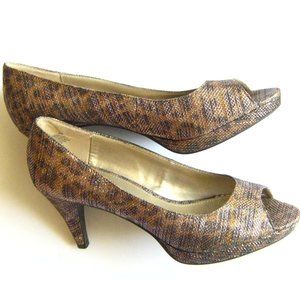 Bandolino Leopard Shimmer Fabric Peep Toe Heels